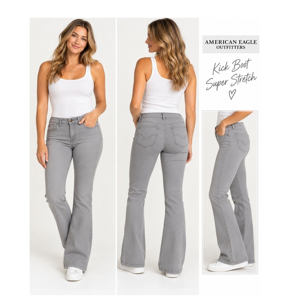 American Eagle Outfitters Kick Boot Super Stretch Gray Jeans Pants Size 12
